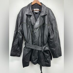 Vintage City Streets Sz XL Women’s Black Soft Leather Full Zip Moto Trench Coat